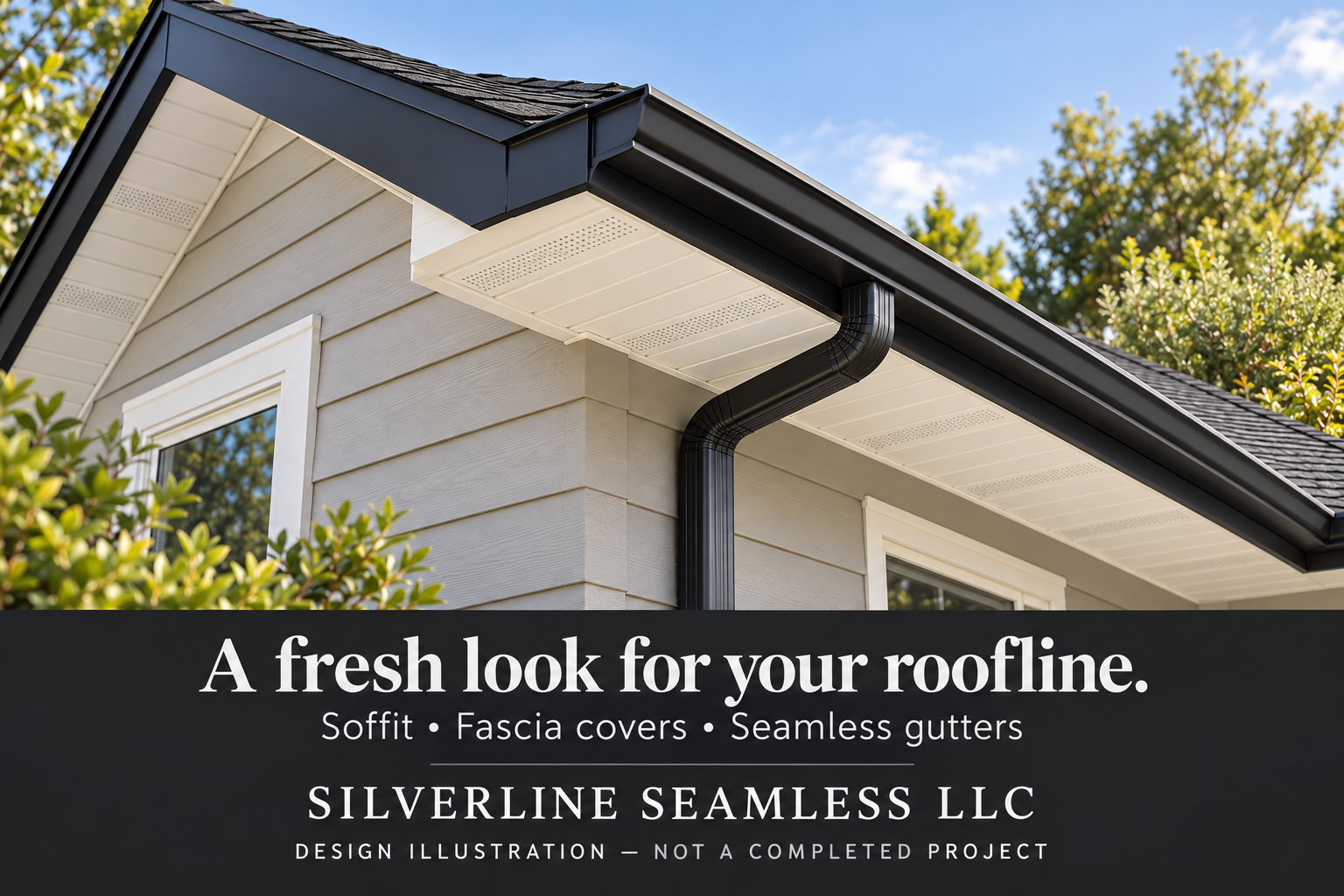 Roofline design illustration with black accents and white soffit