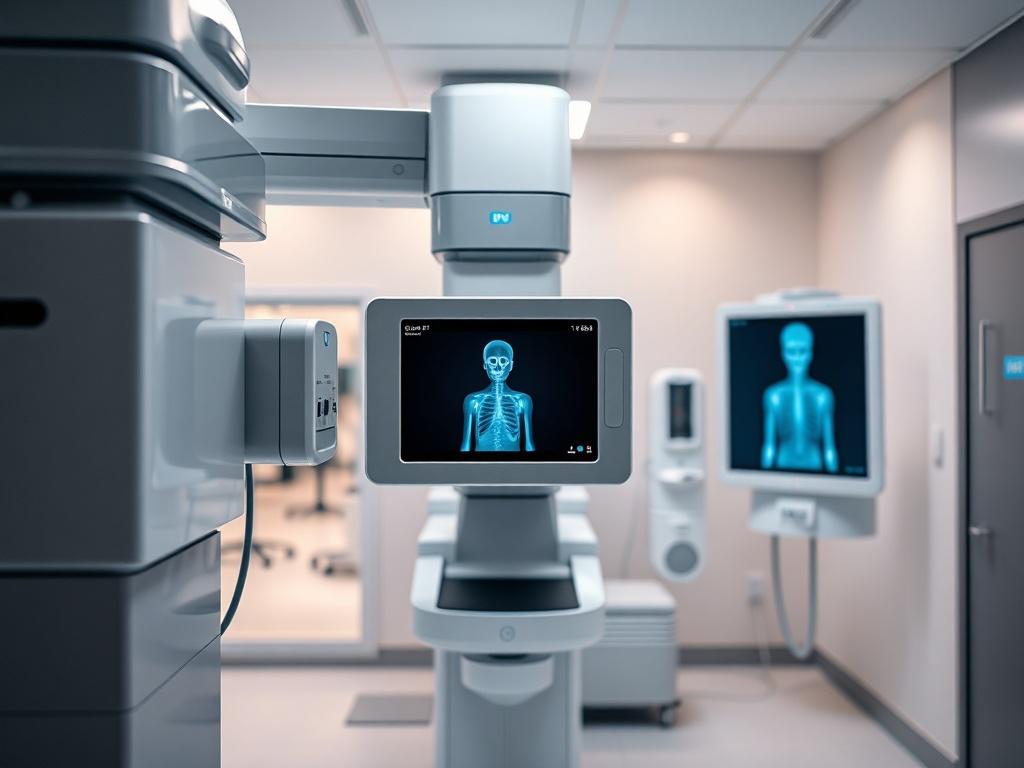 An interior shot of a modern radiology room featuring cutting