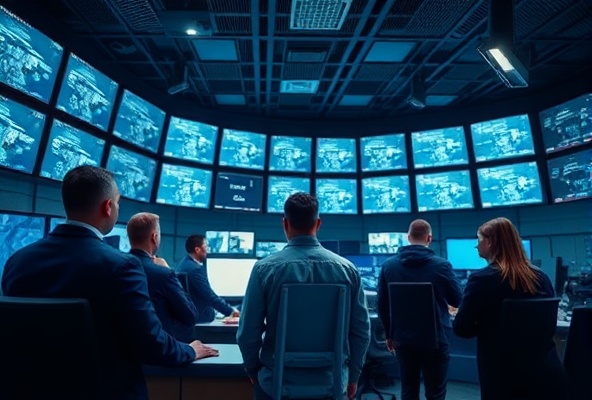 Professional security team monitoring CCTV systems