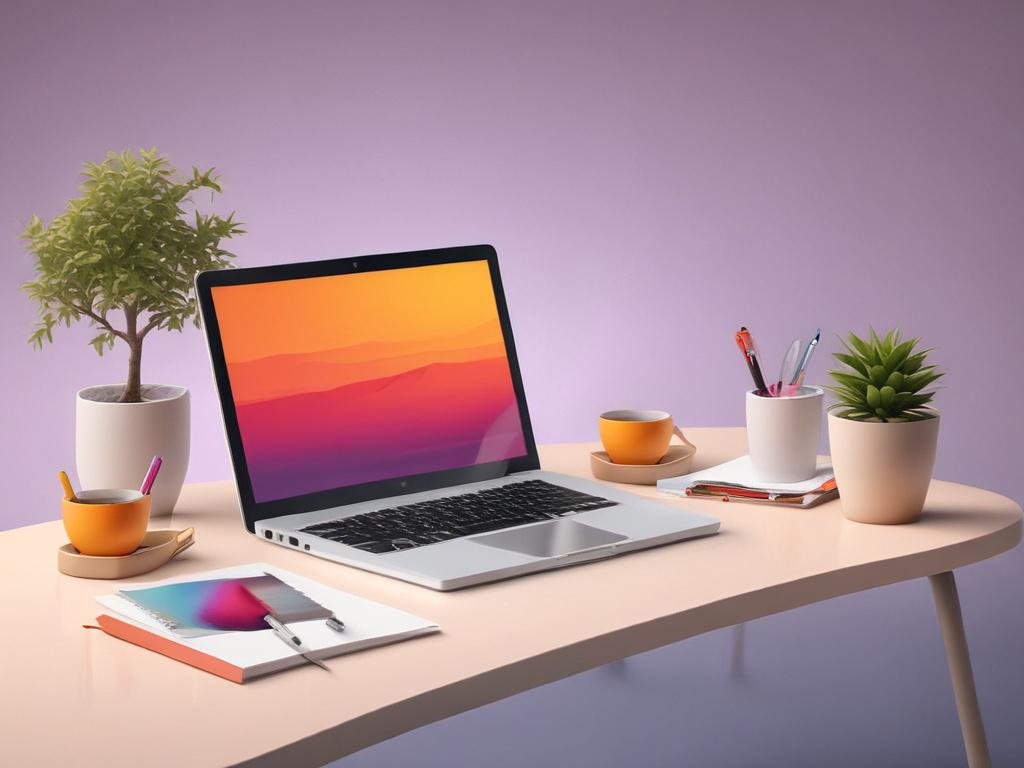 high resolution of a modern workspace featuring a laptop and