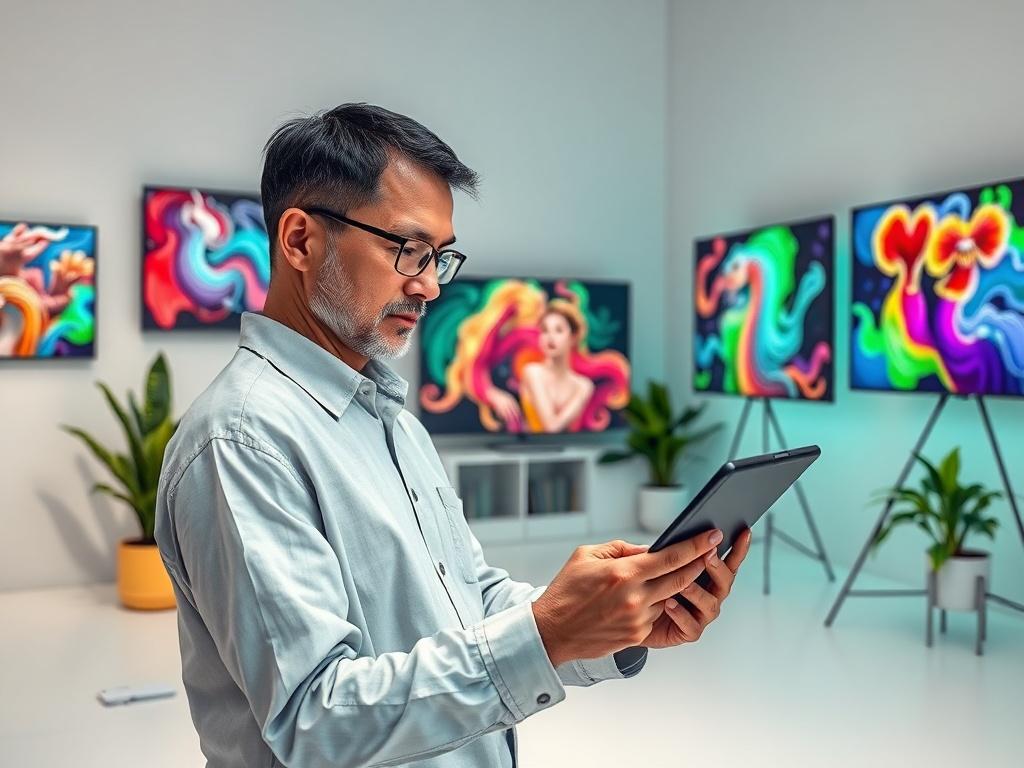 A realistic high resolution of an AI artist in a