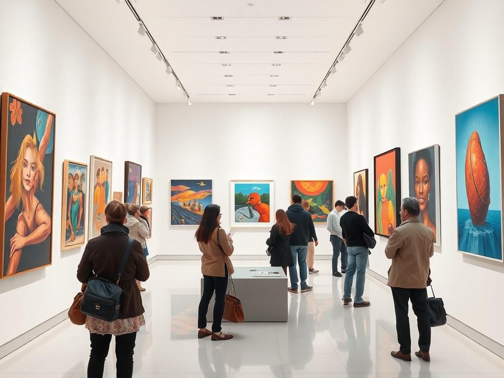 A realistic high resolution of an elegant art gallery showcasing