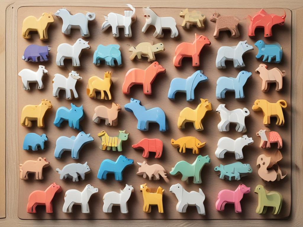 wooden animal puzzle, children, educational toy, colorful design