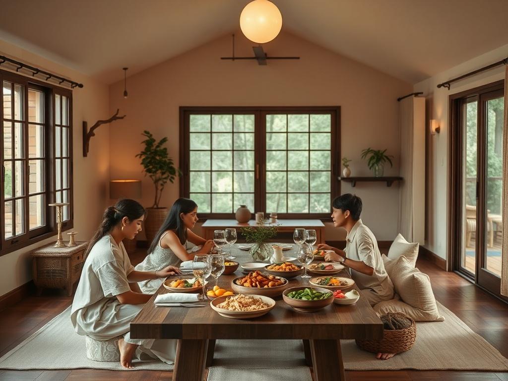 A cozy indoor setting within the retreat, showcasing a welcoming