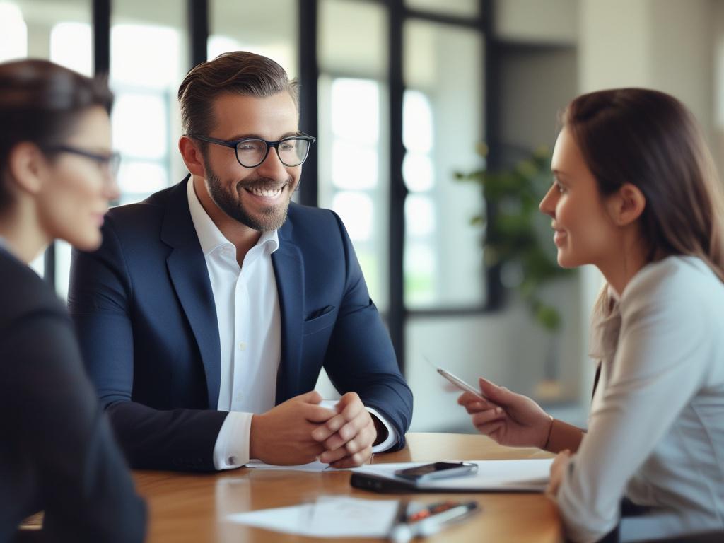 A high resolution image capturing a confident financial advisor explaining