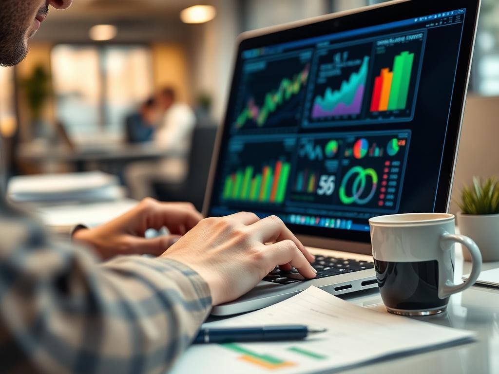 A close up shot of a data analyst examining colorful