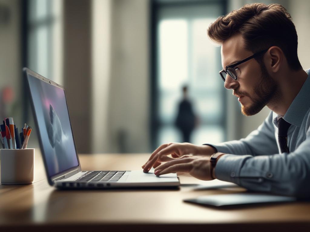 A hyper realistic close up of a focused professional working