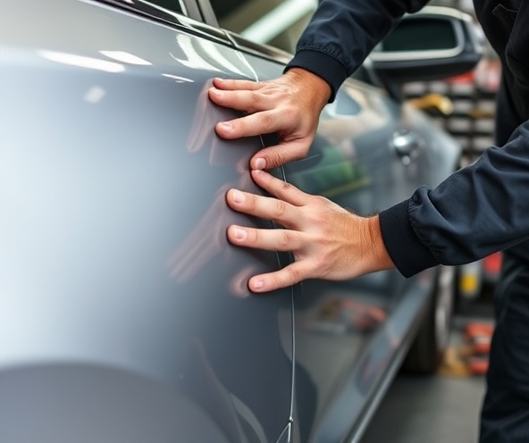 Technician performing dent repair