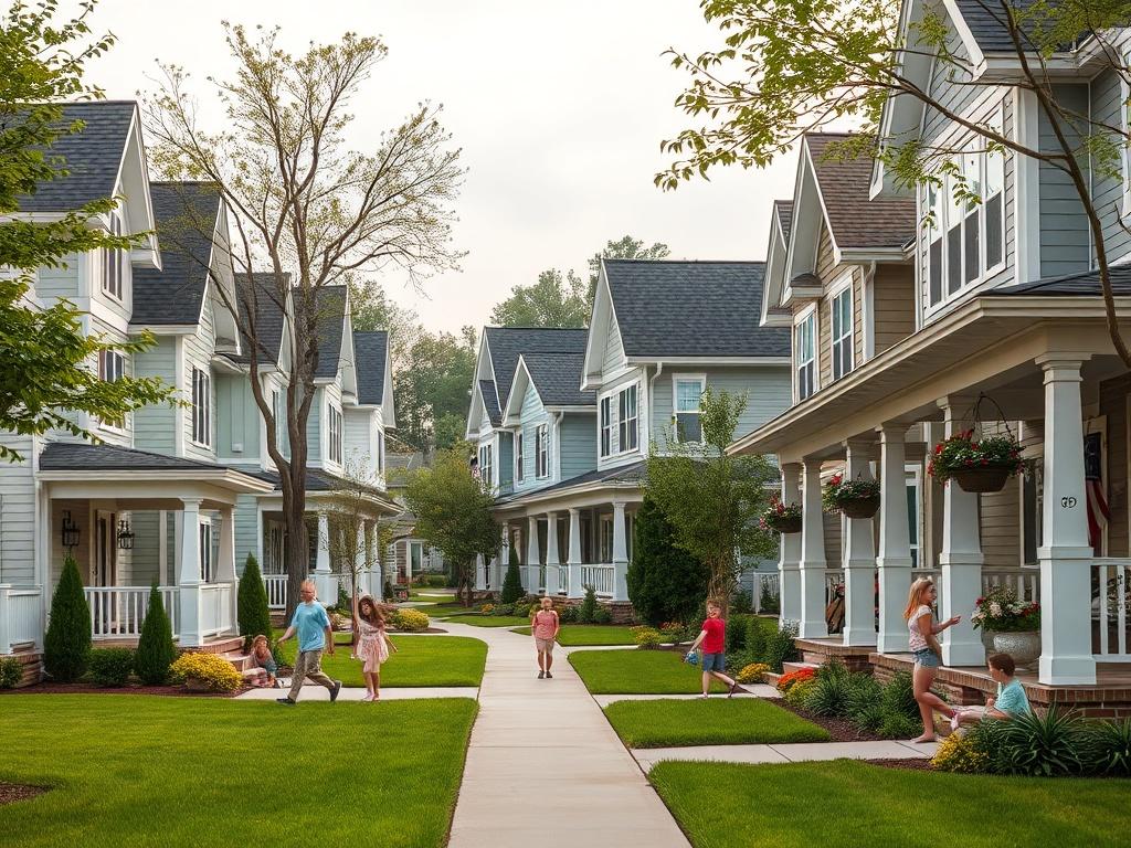 A realistic high resolution of a beautiful residential neighborhood featuring