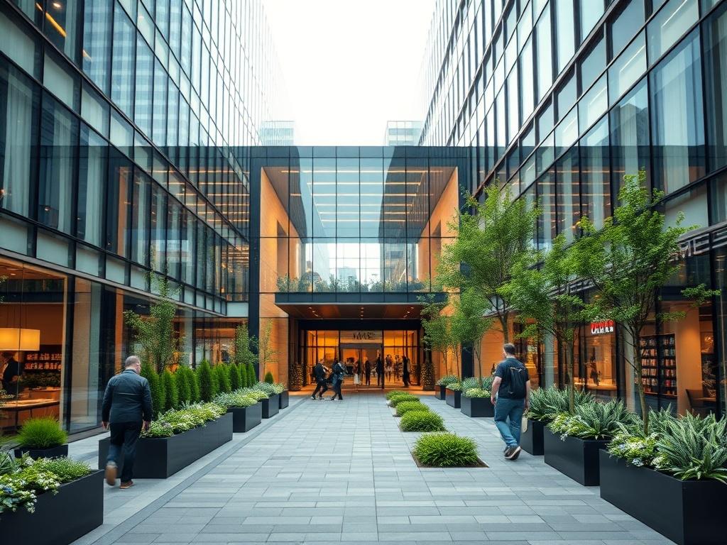 A realistic high resolution of a modern commercial building with