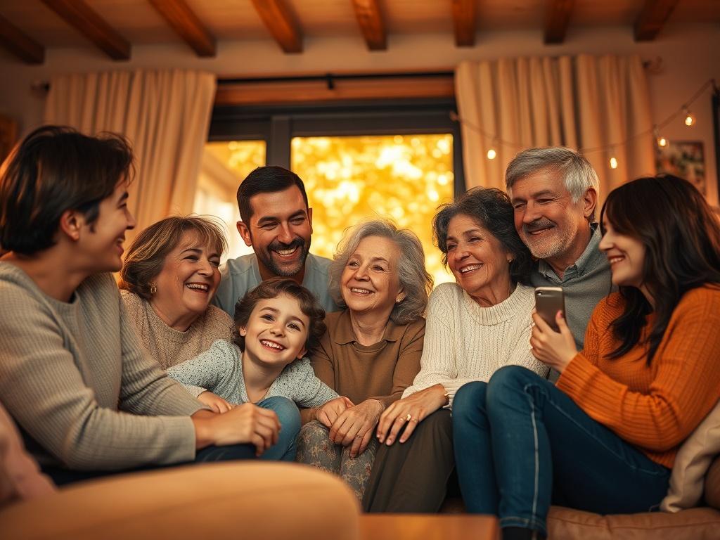 A warm and inviting image of a family gathering, featuring