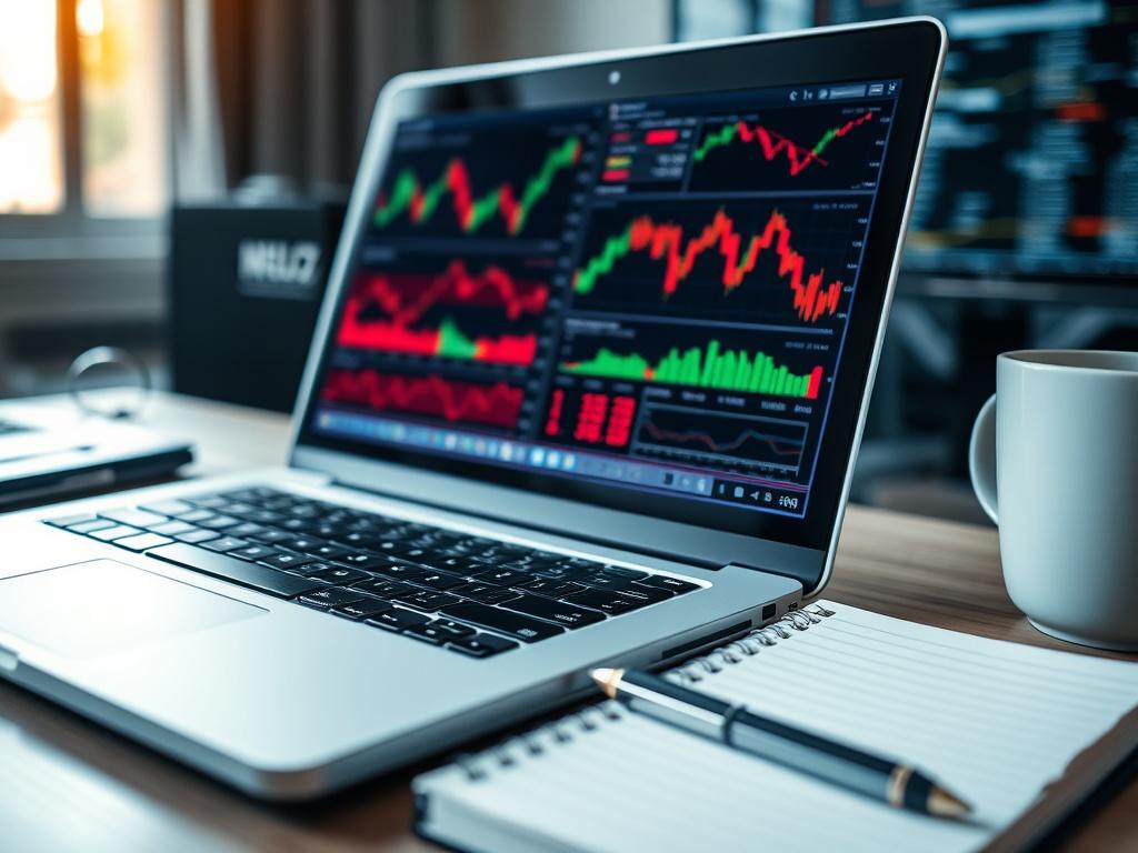 A close up shot of a laptop displaying forex trading