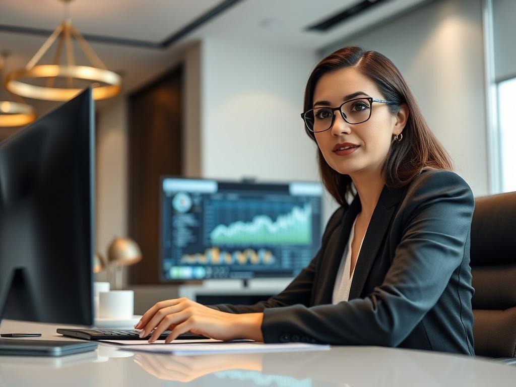 A realistic high resolution of a confident businesswoman in a