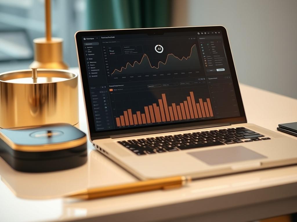 A close up shot of a sleek, modern workspace with