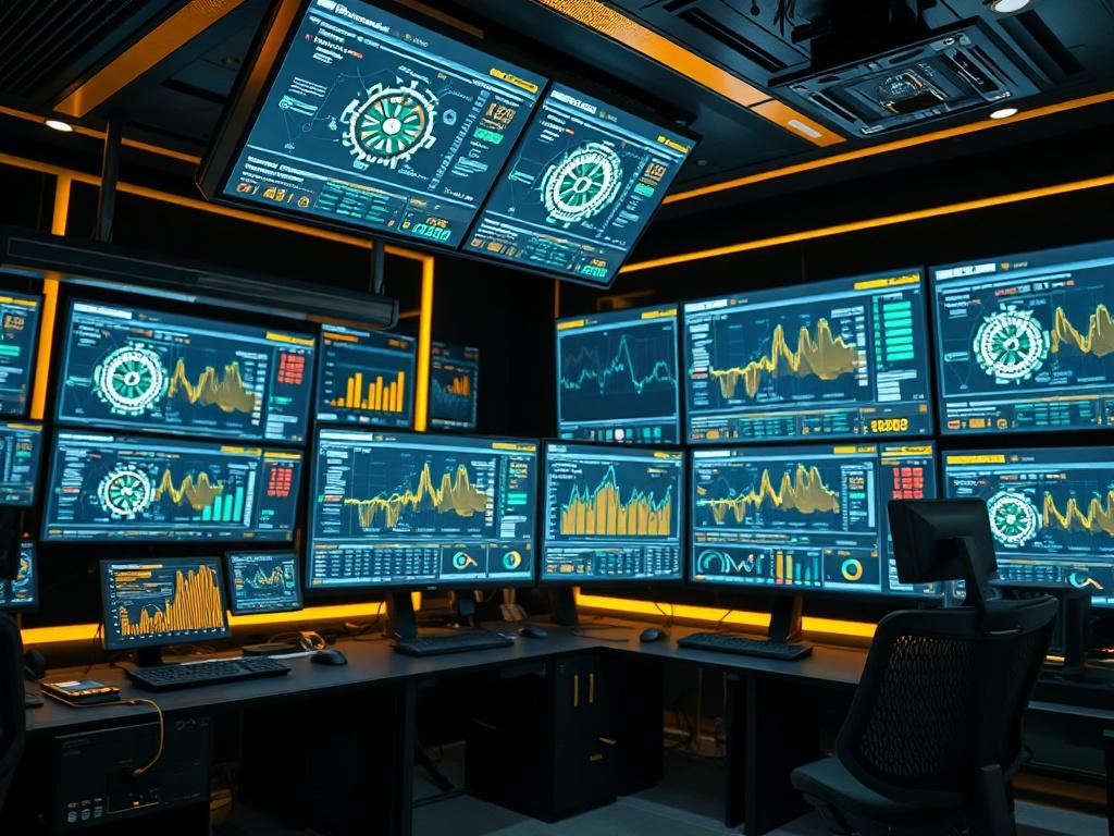 A close up of a high tech control room with