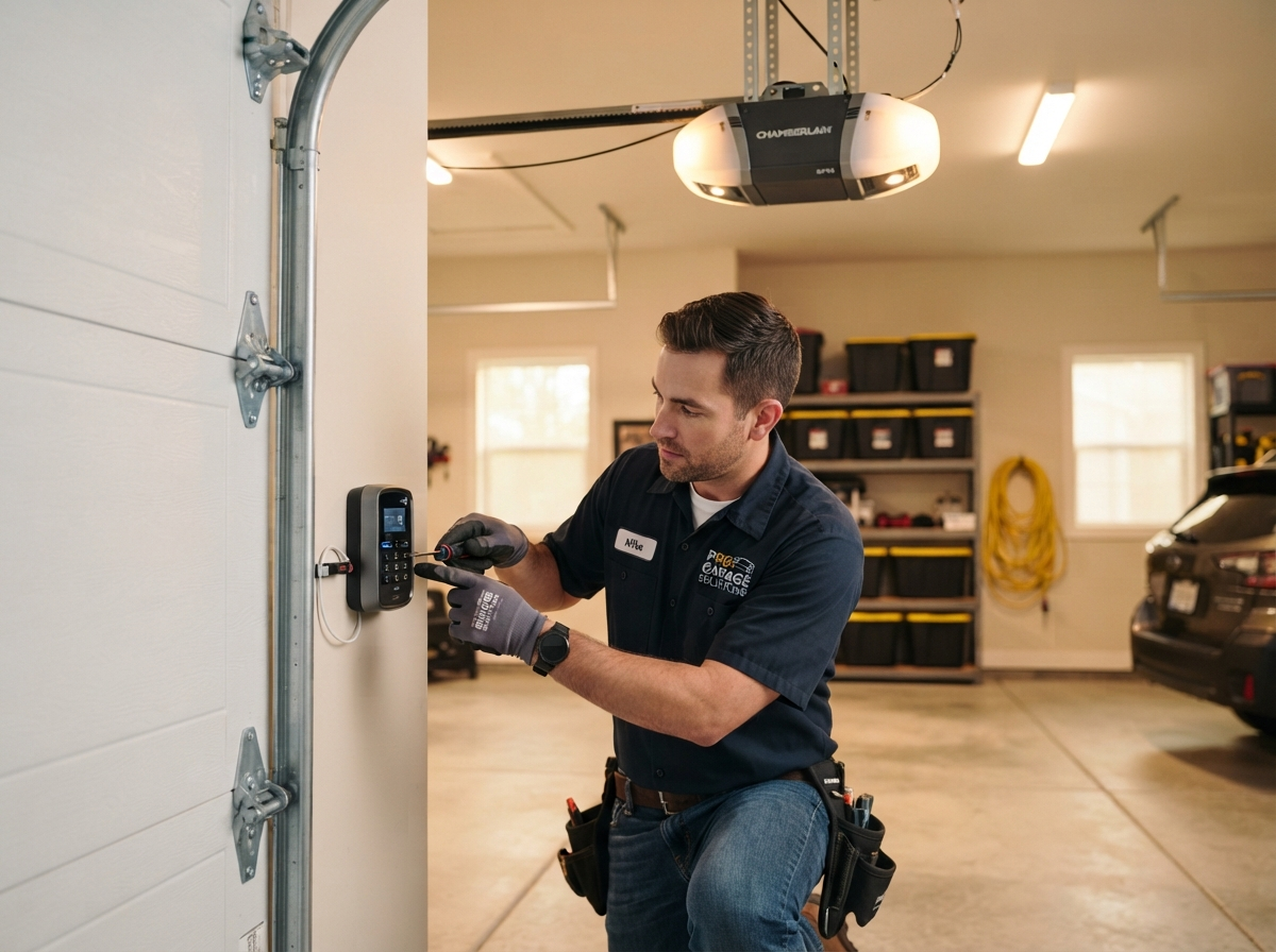 Smart garage door opener with keypad installation