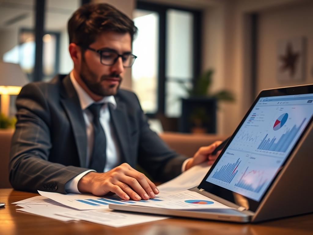 A close up of a business owner reviewing financial documents