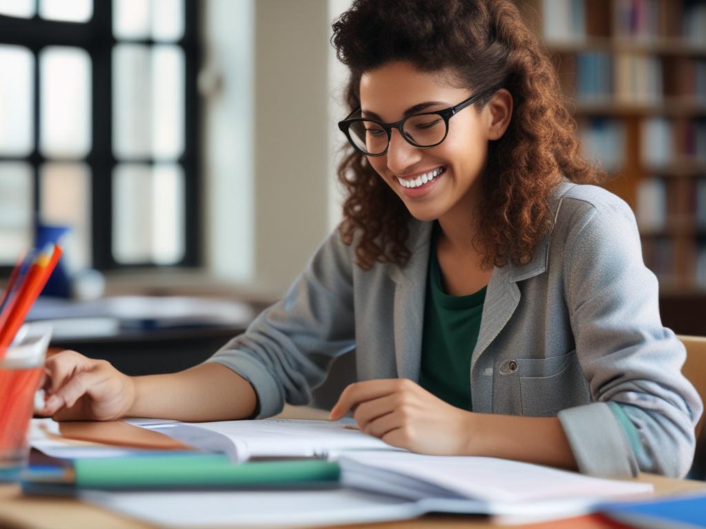 A close-up shot of a student smiling while engaging in a study session with a tutor. The tutor is gesturing animatedly, surrounded by colorful learning materials. The background should be softly blurred, highlighting the positive interaction, with colors that harmonize with the primary color #C31755.
