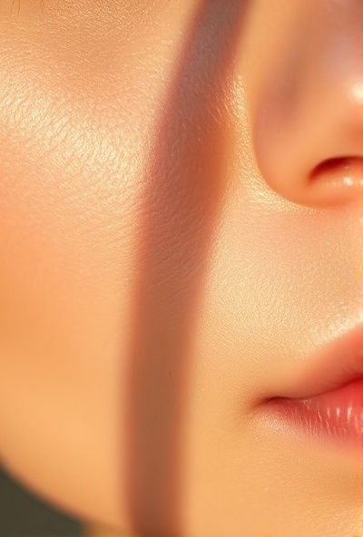 Luminous glowing skin texture detail with warm lighting