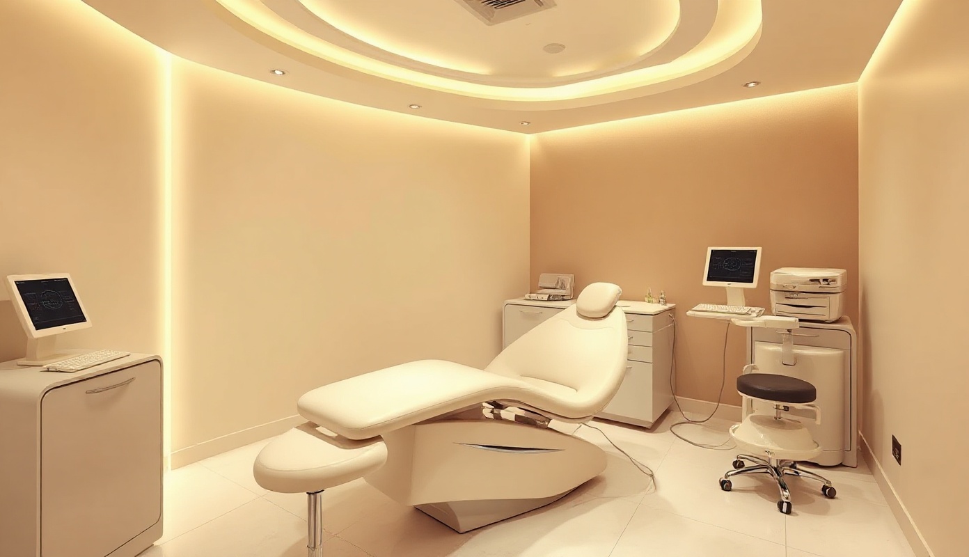 Serene luxury medspa treatment room with elegant aesthetic design