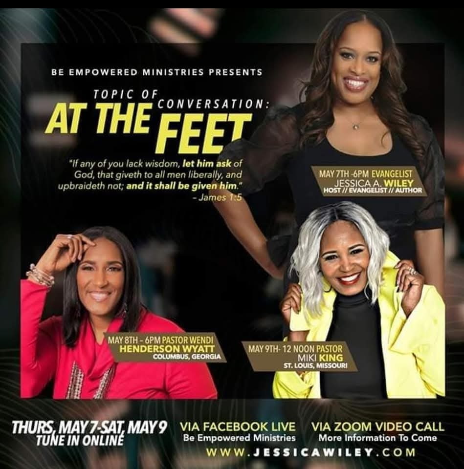At the Feet ministry conversation flyer featuring Jessica Wiley