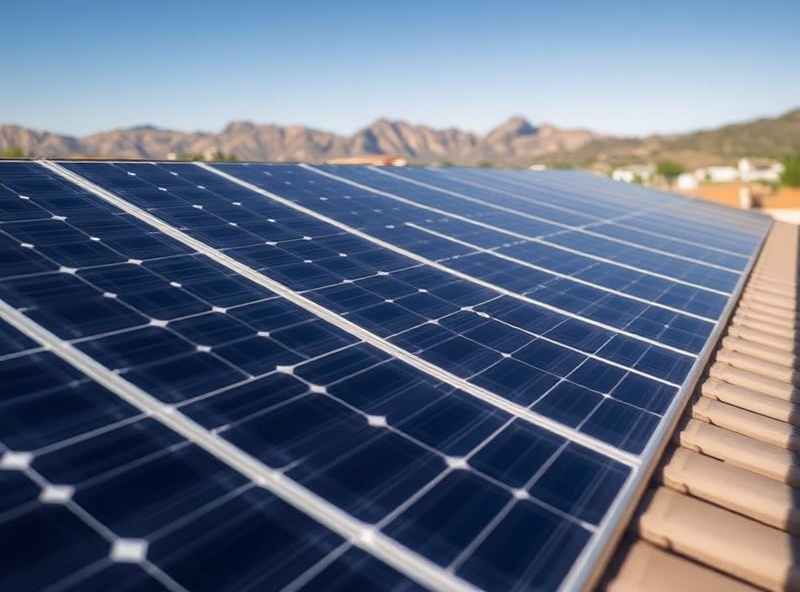 Clean solar panels on residential rooftop