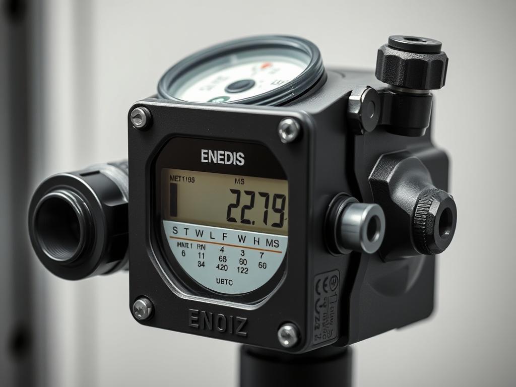 A detailed close-up of an ENEDIS meter separator, highlighting its robust design and features, with a simple background to focus on the product.