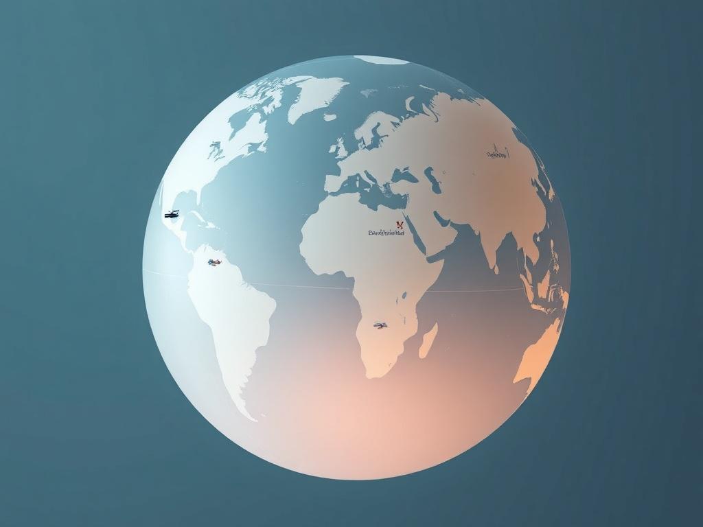A stylish globe showcasing various luxury travel destinations, with highlighted areas representing popular markets. The image should be minimalist and sophisticated, set against a clean background that emphasizes global connectivity and high-end travel.