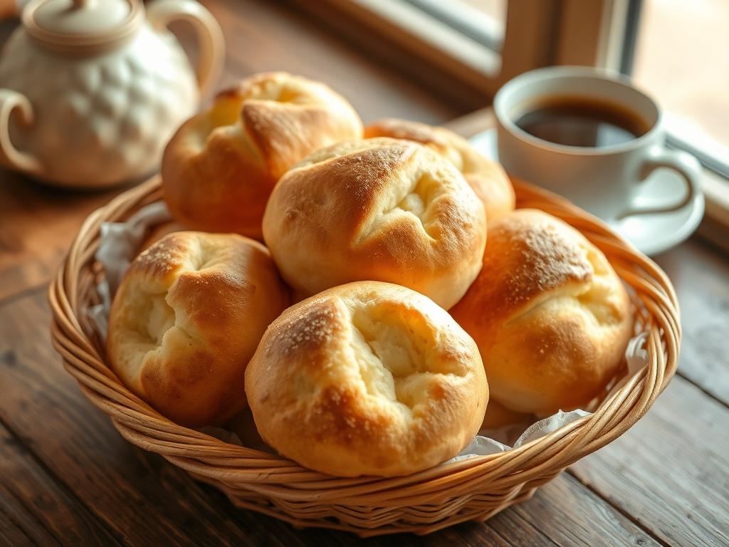 A basket filled with freshly baked Brazilian cheese bread (pão