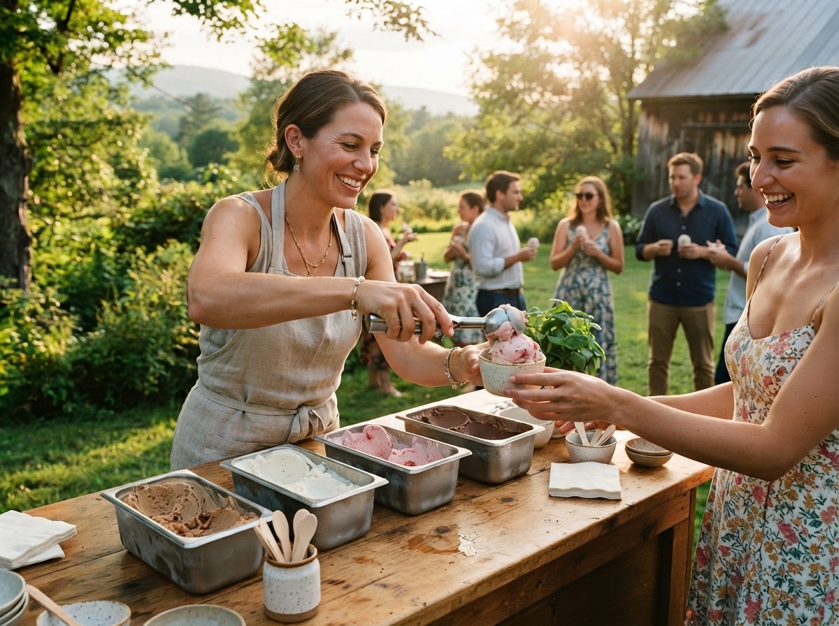 Ice cream cups served at a Vermont summer gathering