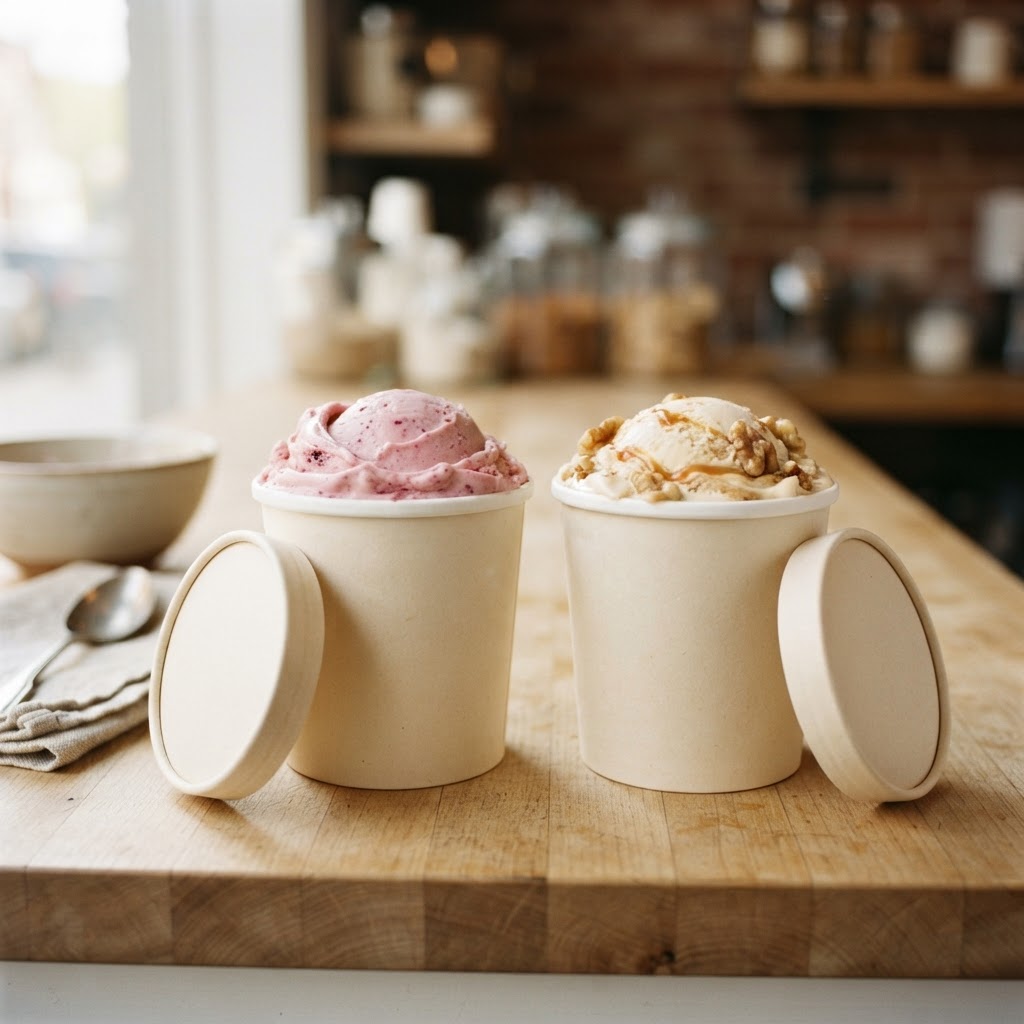 Two hand-packed raspberry and maple walnut ice cream pints