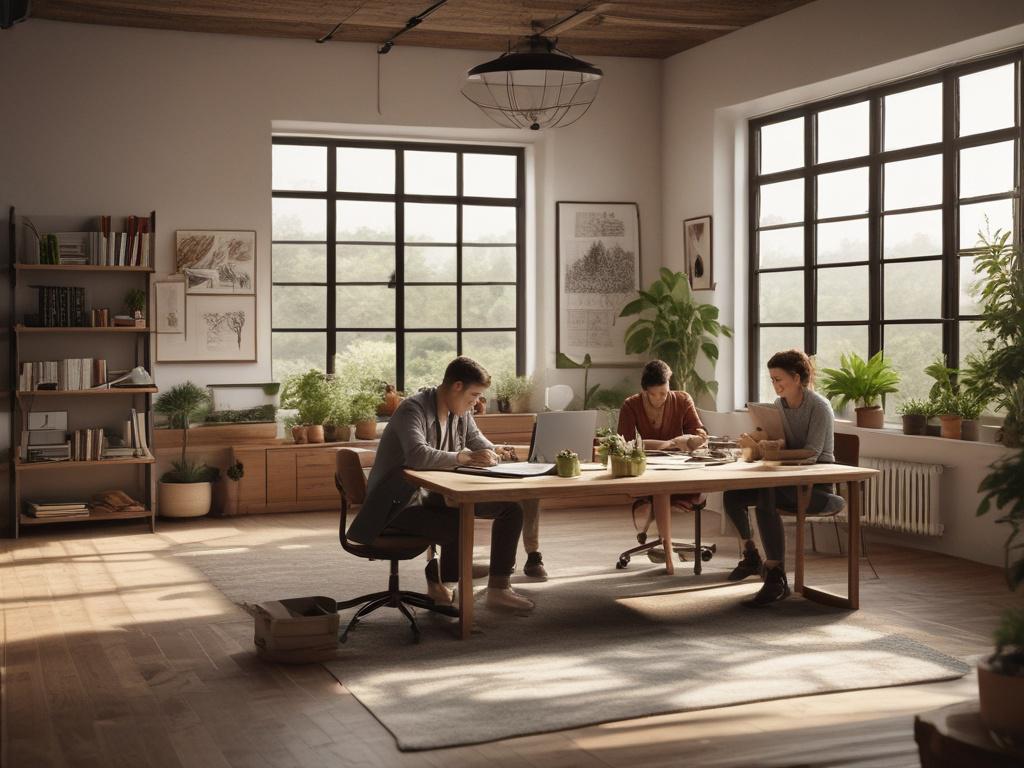 a diverse team brainstorming over a table covered with charts