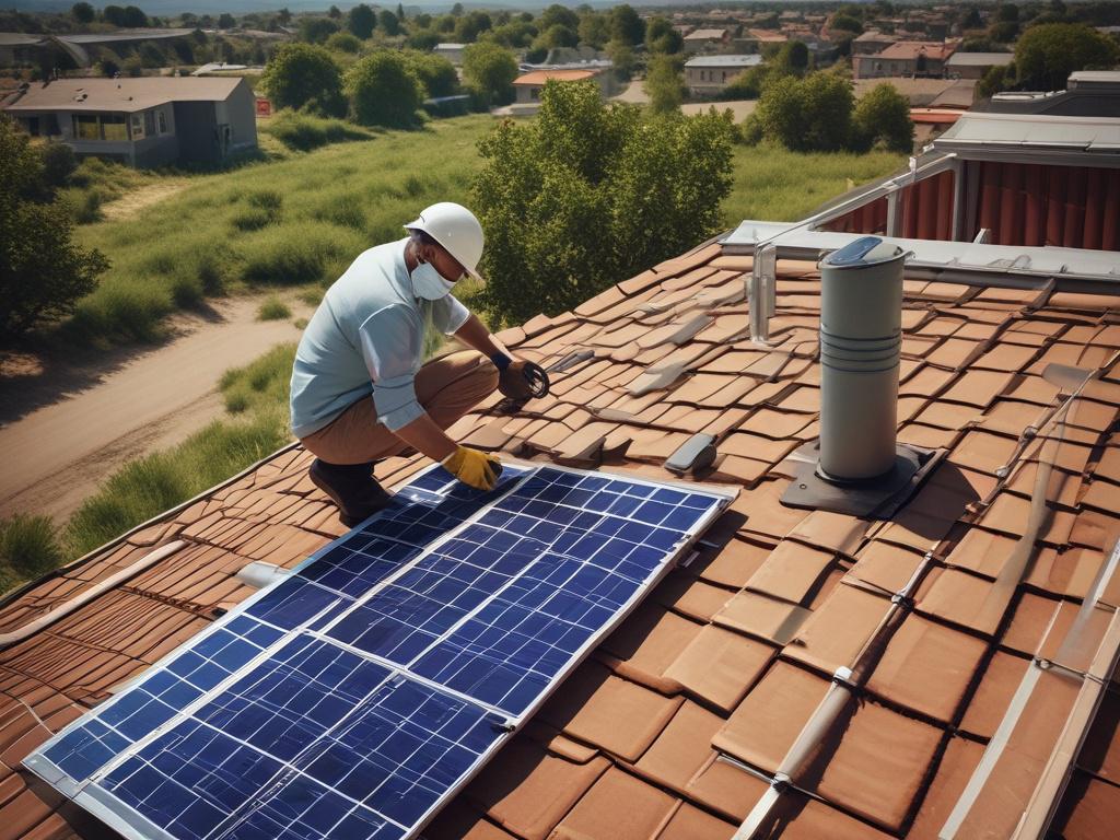 a technician conducting an energy assessment on a roof with