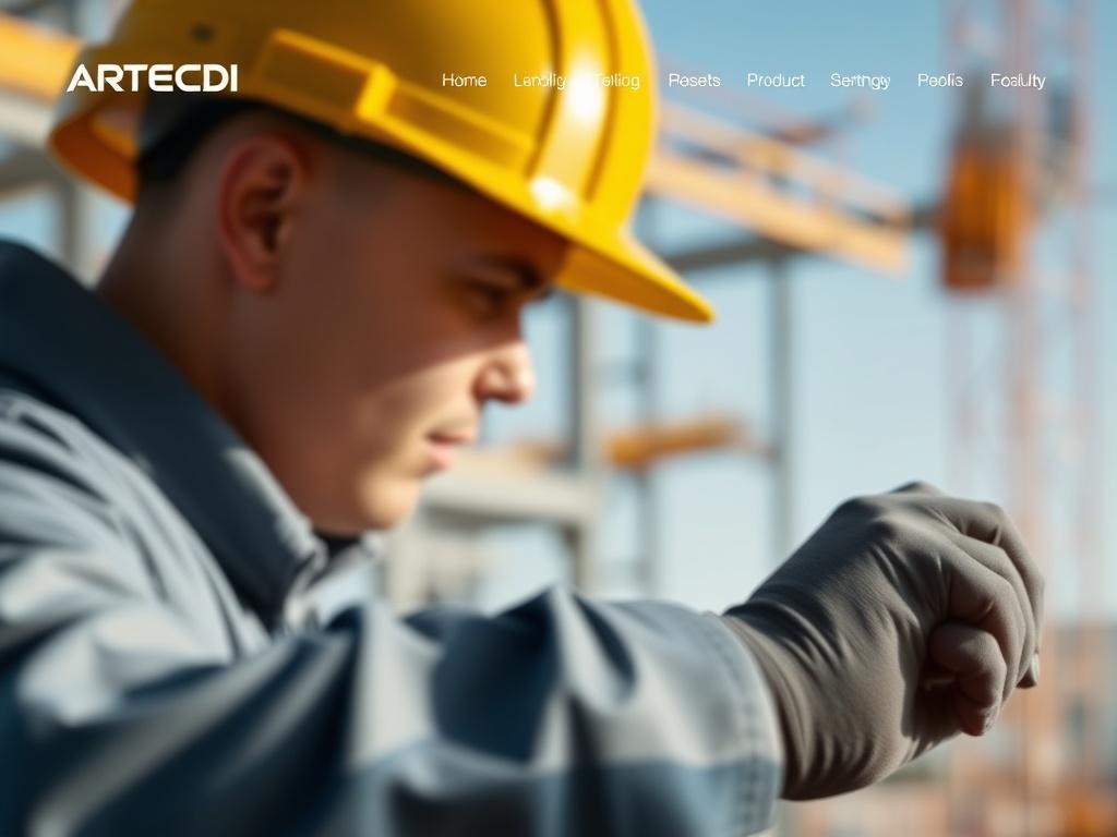 A sleek and modern user interface design for a construction website, featuring advanced technological elements such as smooth animations, optimized navigation, and interactive components. The focus should be on creating a user-friendly experience that instills confidence and showcases ARTECDI's commitment to innovation in the construction industry.