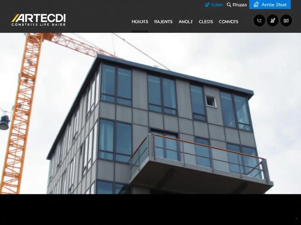 An engaging portfolio section of a website showcasing highlighted construction projects with high-quality images and interactive elements. The layout should be modern and visually appealing, emphasizing the innovation and quality of ARTECDI's work, with clear descriptions and engaging visuals that capture the viewer's interest.