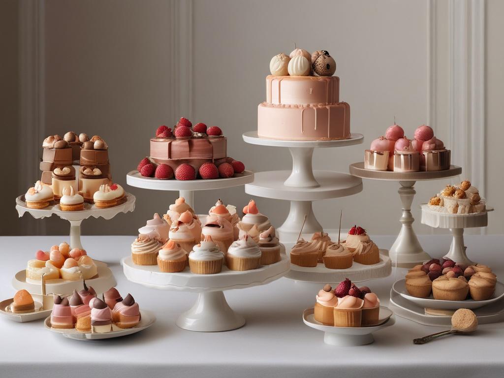 luxury dessert display, elegant pastries, gourmet cakes, beautiful dessert table, wedding sweets, stylish presentation