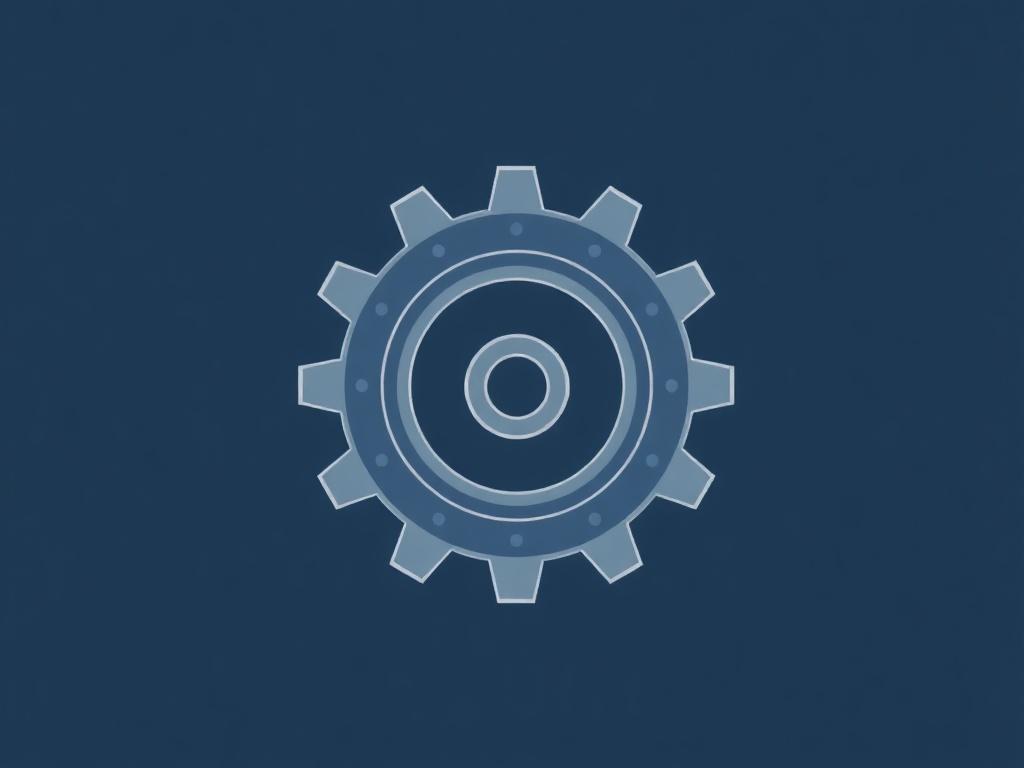 A high-quality illustration of a mechanical gear, prominently displayed in the center. The gear should be detailed, showcasing its teeth and inner workings. The background should be simple and clean, allowing the gear to stand out, with a dark blue color scheme that complements the #062767 primary color.