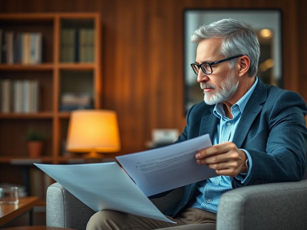 A close-up shot of a financial advisor sitting with a client, discussing financial documents and options. The setting should evoke trust, with warm lighting and a friendly atmosphere, highlighting the advisor's attentiveness.