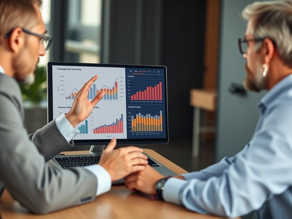 A high resolution image of a financial advisor discussing options