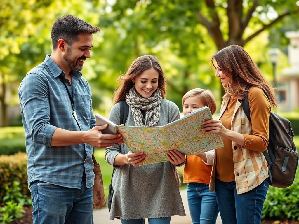 A friendly relocation consultant is assisting a family with a