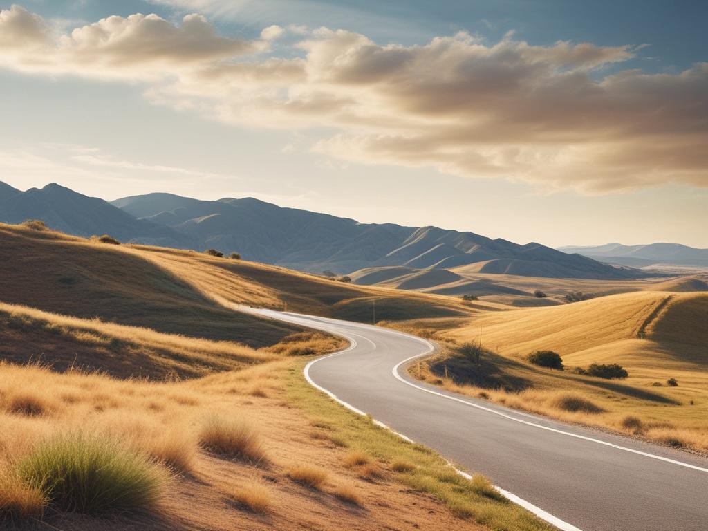 A serene landscape with rolling hills and a clear blue
