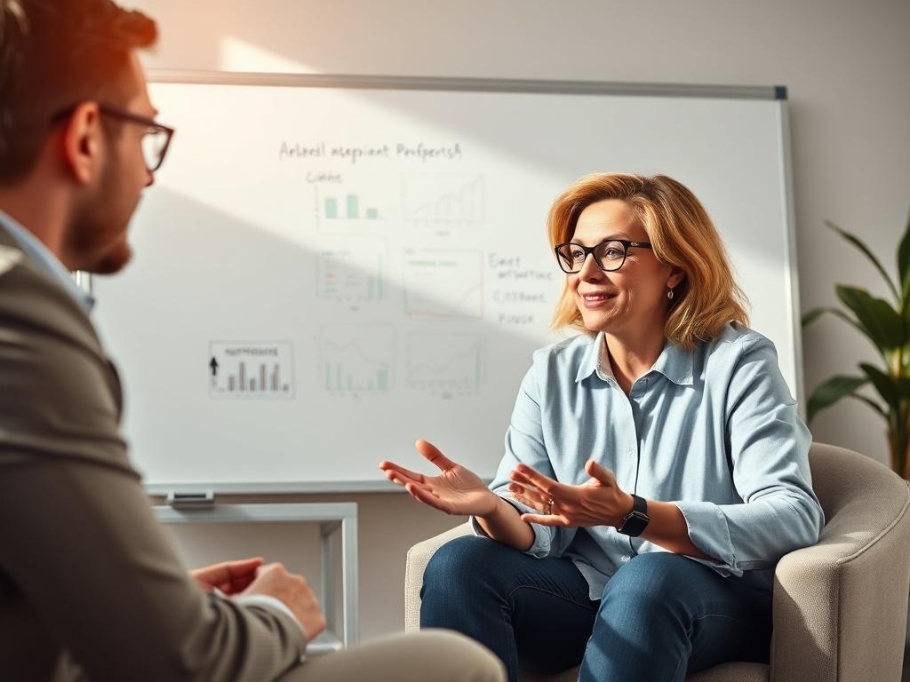 A business coach and a small business owner engaged in