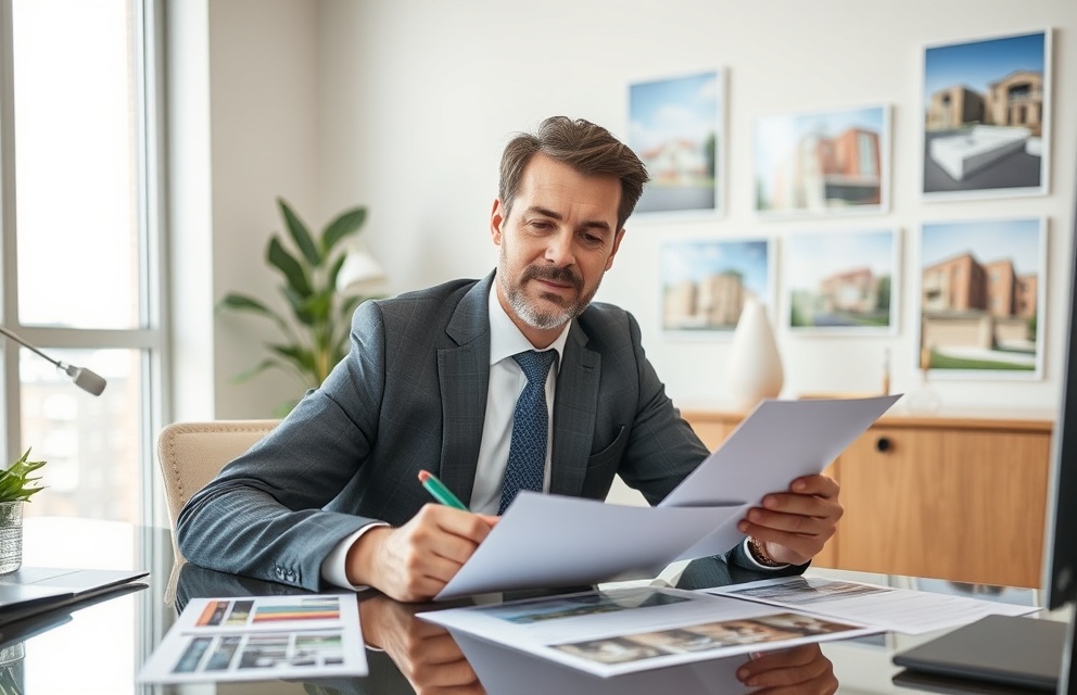 Property manager reviewing documents
