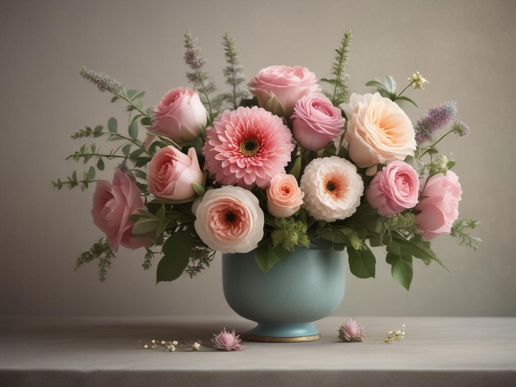 floral arrangement, vibrant flowers, elegant design, fresh blooms