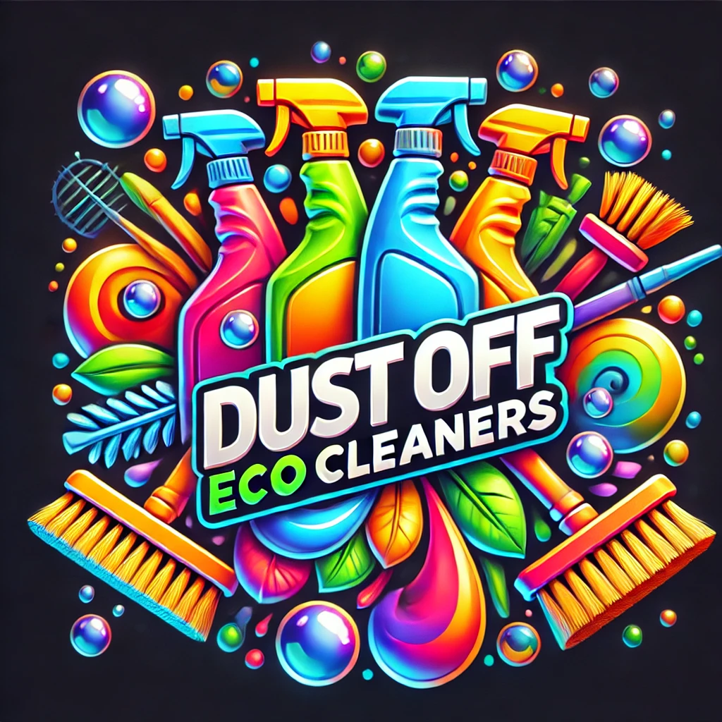 dall·e 2024-07-01 13.09.37 - create a high-definition 3d colorful logo for 'dust off eco cleaners' with the full name prominently displayed on a black background. the logo should .webp