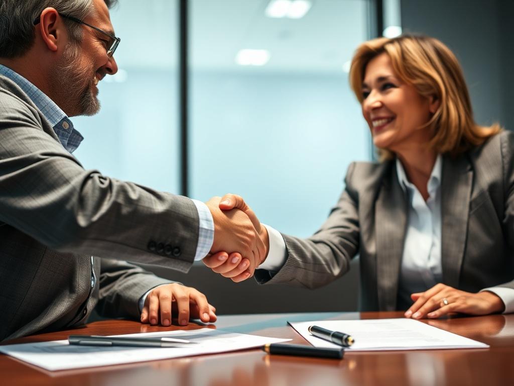 A close up shot of a happy seller shaking hands