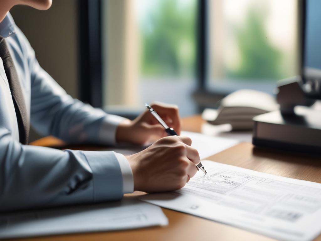 close up shot of a person reviewing loan documents, hyper