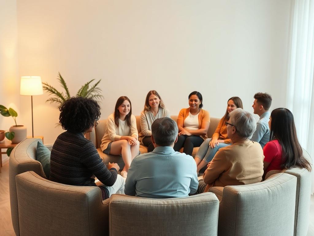 A diverse group of individuals sitting in a circle, engaging