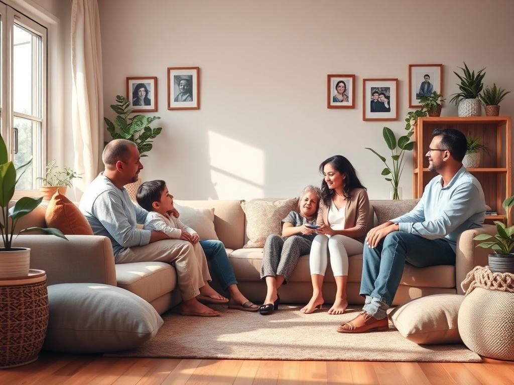 A warm family consultation scene showing a family of four