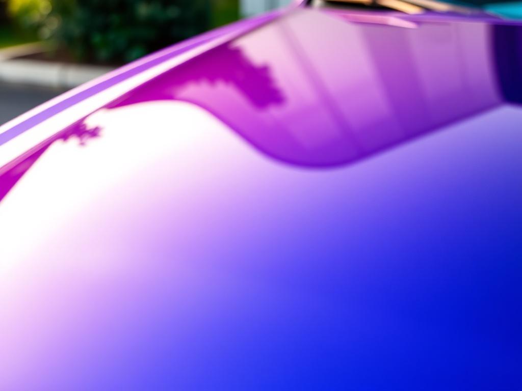 A close-up shot of a freshly detailed car's hood, showcasing a vibrant, high-gloss finish. The surface reflects light beautifully, emphasizing the depth and clarity of the paint. The background is softly blurred to keep the focus on the glossy car surface, with a hint of greenery to suggest an outdoor setting. The color palette aligns with rgb(21, 196, 244), enhancing the car's striking appearance.